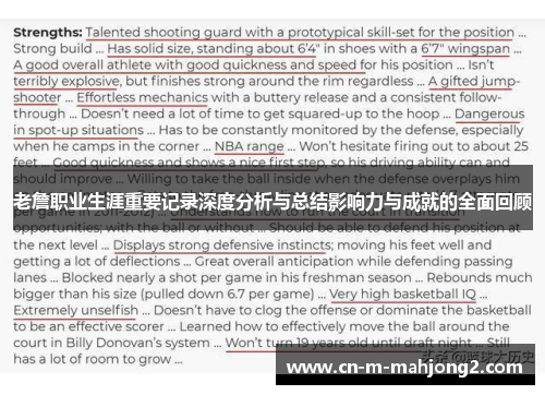 老詹职业生涯重要记录深度分析与总结影响力与成就的全面回顾