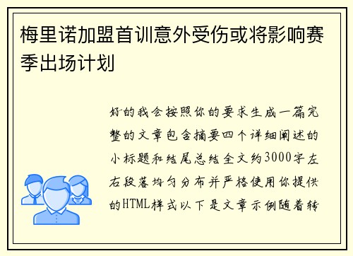 梅里诺加盟首训意外受伤或将影响赛季出场计划