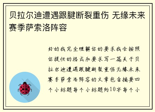贝拉尔迪遭遇跟腱断裂重伤 无缘未来赛季萨索洛阵容