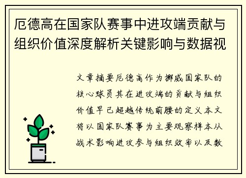 厄德高在国家队赛事中进攻端贡献与组织价值深度解析关键影响与数据视角